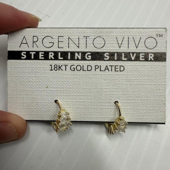 Argento Vivo 18K Gold Plated Sterling Silver Baguette CZ Huggie Hoop Earrings - Picture 3 of 5